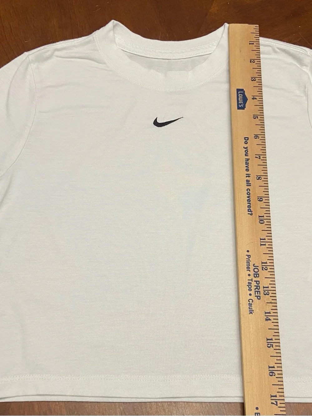 Nike Women’s White Cropped Crew Tee with Black Swoosh - Picture 9 of 9